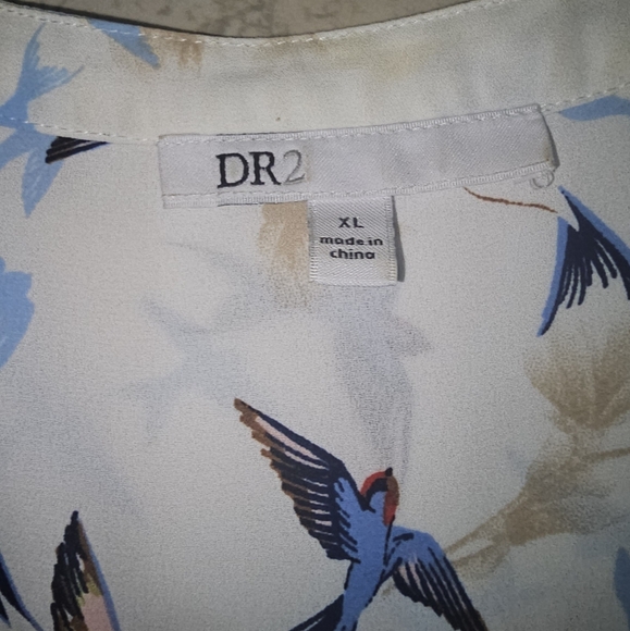 DR2 Bird Pattern Shirt Dress w/button roll up sleeves - Picture 3 of 11